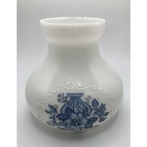 Milk Glass Blue Floral Hurricane Lamp Shade - Vintage Oil Lamp Chimney
